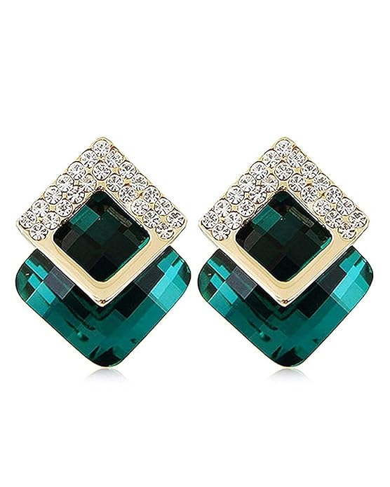 Luxury Crystal Square Earrings – Elegant Statement Glam ✨💚