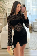 Black Lace Bodycon Slit Mini Dress – Midnight Glam Edition
