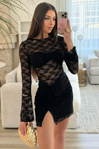 Black Lace Bodycon Slit Mini Dress – Midnight Glam Edition