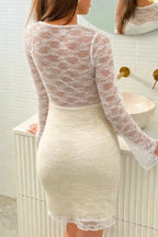 Beige Lace Sequin Bodycon Mini Dress – Soft Glam Edition