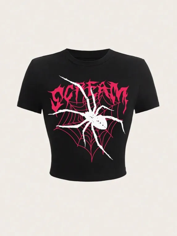 Clothyn Black Spider Graphic Crop T-Shirt