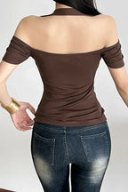 Brown Cut-Out Halter Neck Top – Bold Chic Edition