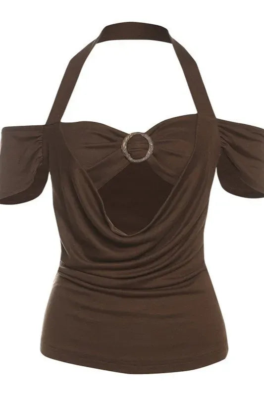 Brown Cut-Out Halter Neck Top – Bold Chic Edition