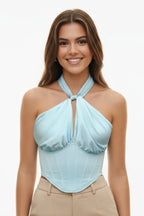 Light Blue Halter Tie-Up Top – Fresh Chic Edition