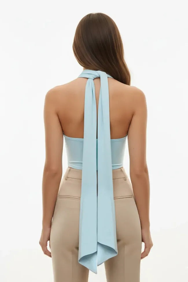 Light Blue Halter Tie-Up Top – Fresh Chic Edition