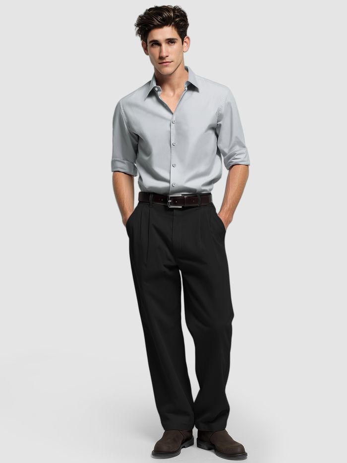 Grey Plain Cotton Casual Shirt for Men